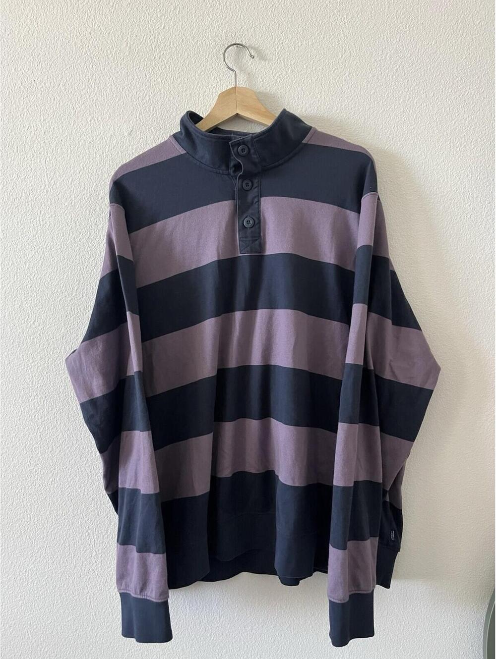 LL Bean Striped Mock Neck Henley Pullover XL Reg⁠
